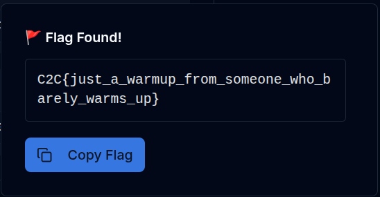 A prompt telling the user they got the flag, and a button offering to copy it