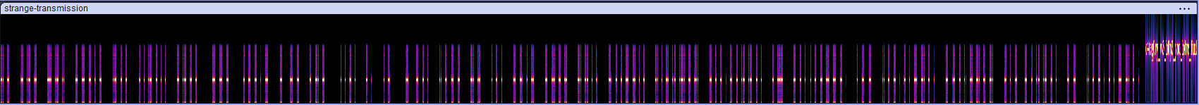 Spectrogram of a Wav file that shows dots and dashes, and also has embedded text at the end